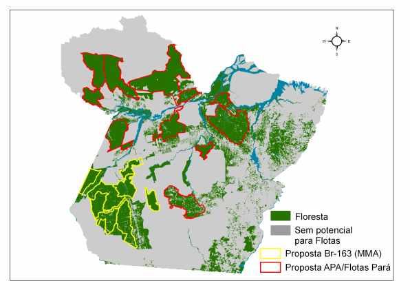 criação de três unidades de conservação: - Floresta Estadual do Paru, com uma área aproximada de 3,6 milhões ha, distribuída entre os municípios de Monte Alegre (2%), Alenquer (18%), Almeirim (58%) e