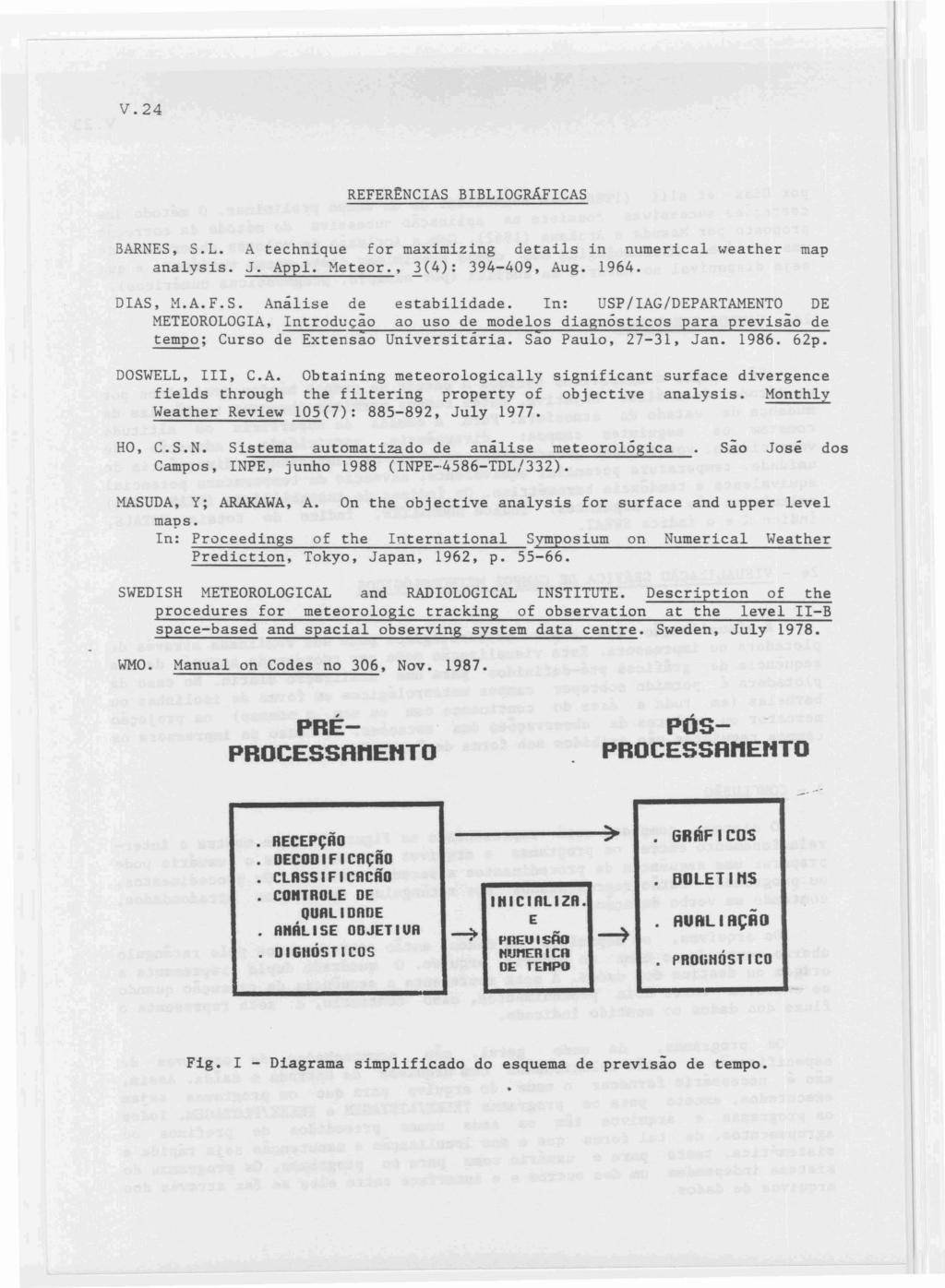 V.24 REFERÊNCIAS BIBLIOGRÁFICAS BARNES, S.L. A technique for maxmzng details in numerical weather map analysis. J. Appl. Meteor., 1(4): 394-409, Aug. 1964. DIAS, M.A.F.S. Análise de estabilidade.