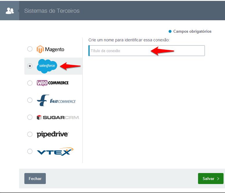 3. Integrção om Slesfore Voê preisrá pens estr logdo no dministrtivo de su loj no Slesfore, pr relizr integrção: Mrque Slesfore nos itens à esquerd e defin os seguintes prâmetros: Título d