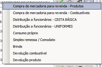 Passo 4 Selecione Compra de mercadoria para revenda Produtos. A janela abaixo aparecerá.