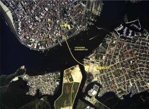 Execução da travessia Subaquática: Sustentação da Tubulação para arraste sob o Canal do Porto de Santos.