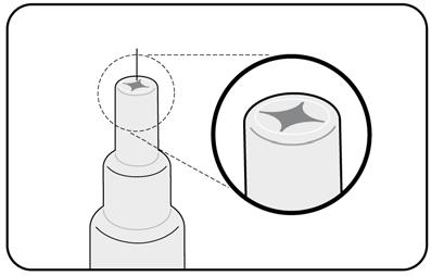 3. Posicionar a cápsula de fecho para abrir a seringa Manter a bisnaga na posição vertical direita.