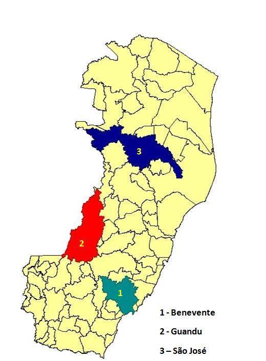 Implementação do PSA O Programa ProdutorES de Água atuou nas bacias hidrográficas do Rio Benevente (município de Alfredo Chaves), São José (municípios de Alto Rio Novo e Mantenópolis) e Guandú