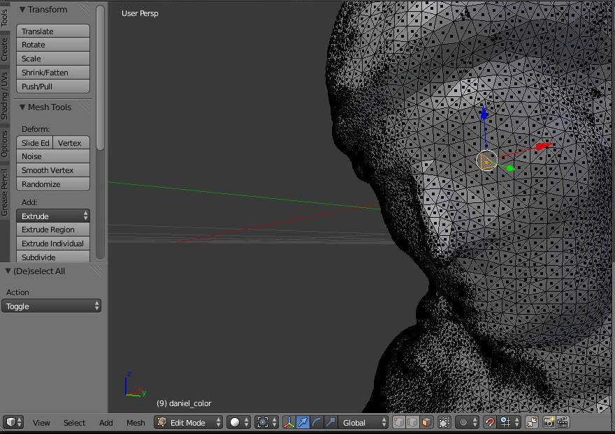 Janela 3D View: Selecionando elementos (vértices, arestas e faces) Modo de edição. Tecla B seleciona uma área.
