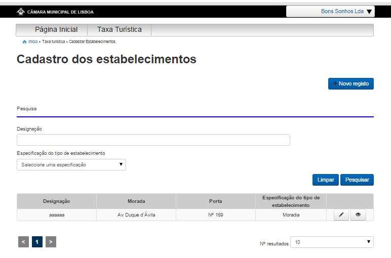 Após carregar no Botão Submeter aparecerá na plataforma o écran seguinte: Caso pretenda inscrever um novo estabelecimento