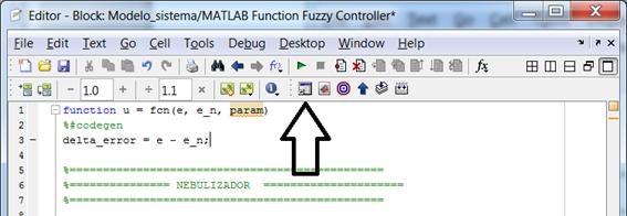 O controlador fuzzy será implementado em uma estrutuda denominada MATLAB function, conforme Figura 4.20. Figura 4.20: Bloco MATLAB function.
