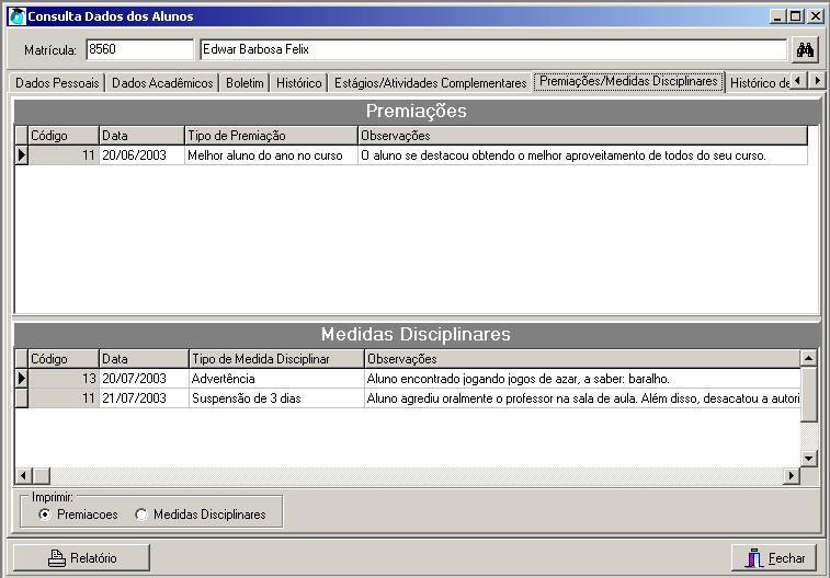 Nesta pasta pdems cnsultar as premiações (menções hnrsas) e medidas disciplinares