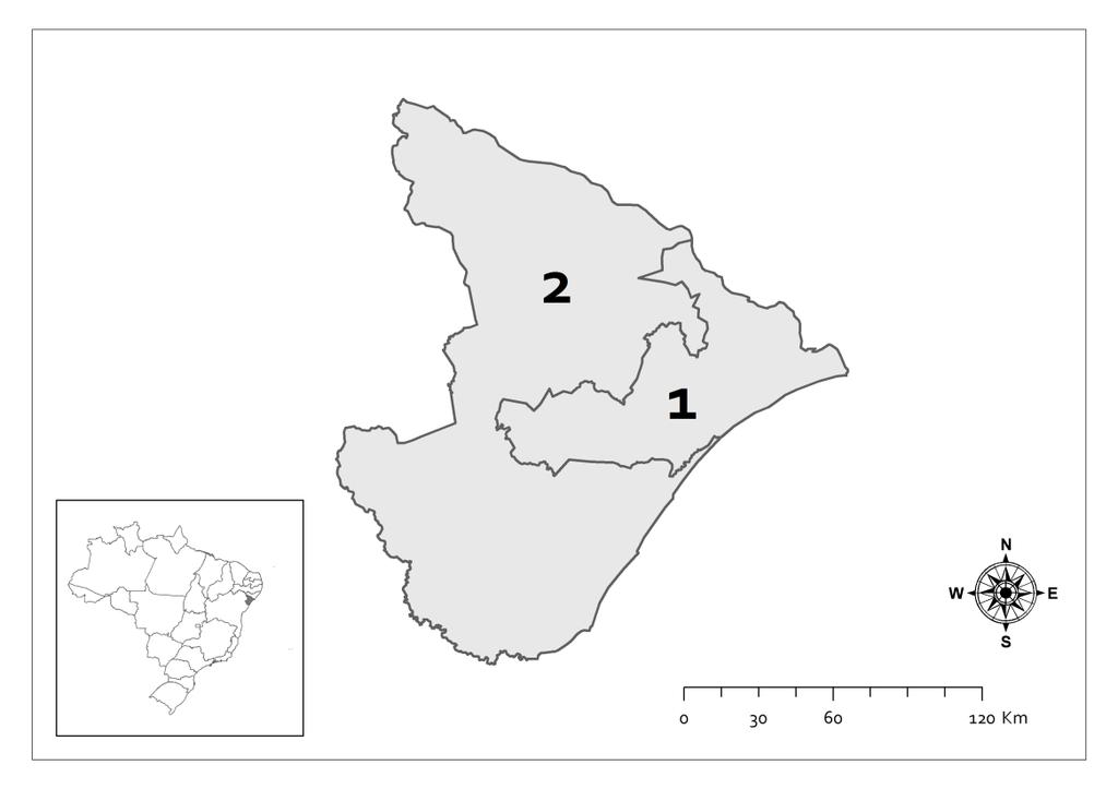 Situação epidemiológica da brucelose bovina no Estado de Sergipe Figura 1. Mapa do Estado de Sergipe com representação dos circuitos pecuários.