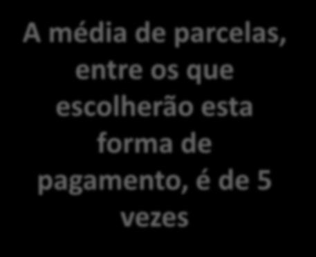 de parcelas, entre os que escolherão esta forma de pagamento, é de 5 vezes Dinheiro *