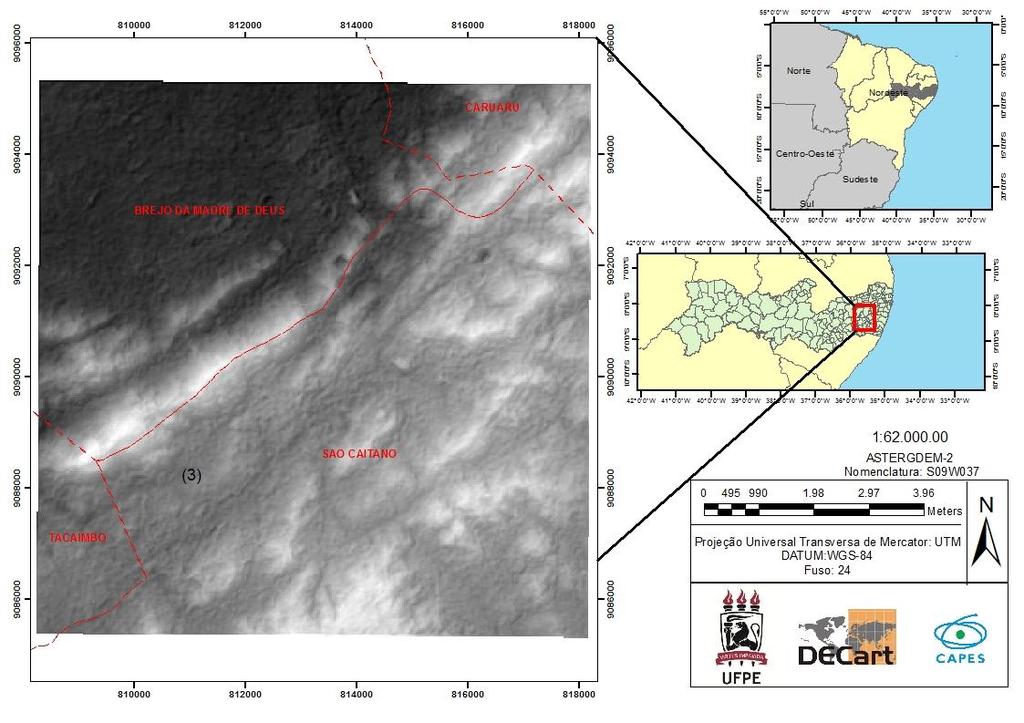 3. METODOLOGIA 3.1 Área de Estudo A área de estudo é uma amostra do MDE do ASTER-2, com dimensão de, aproximadamente, 95km².