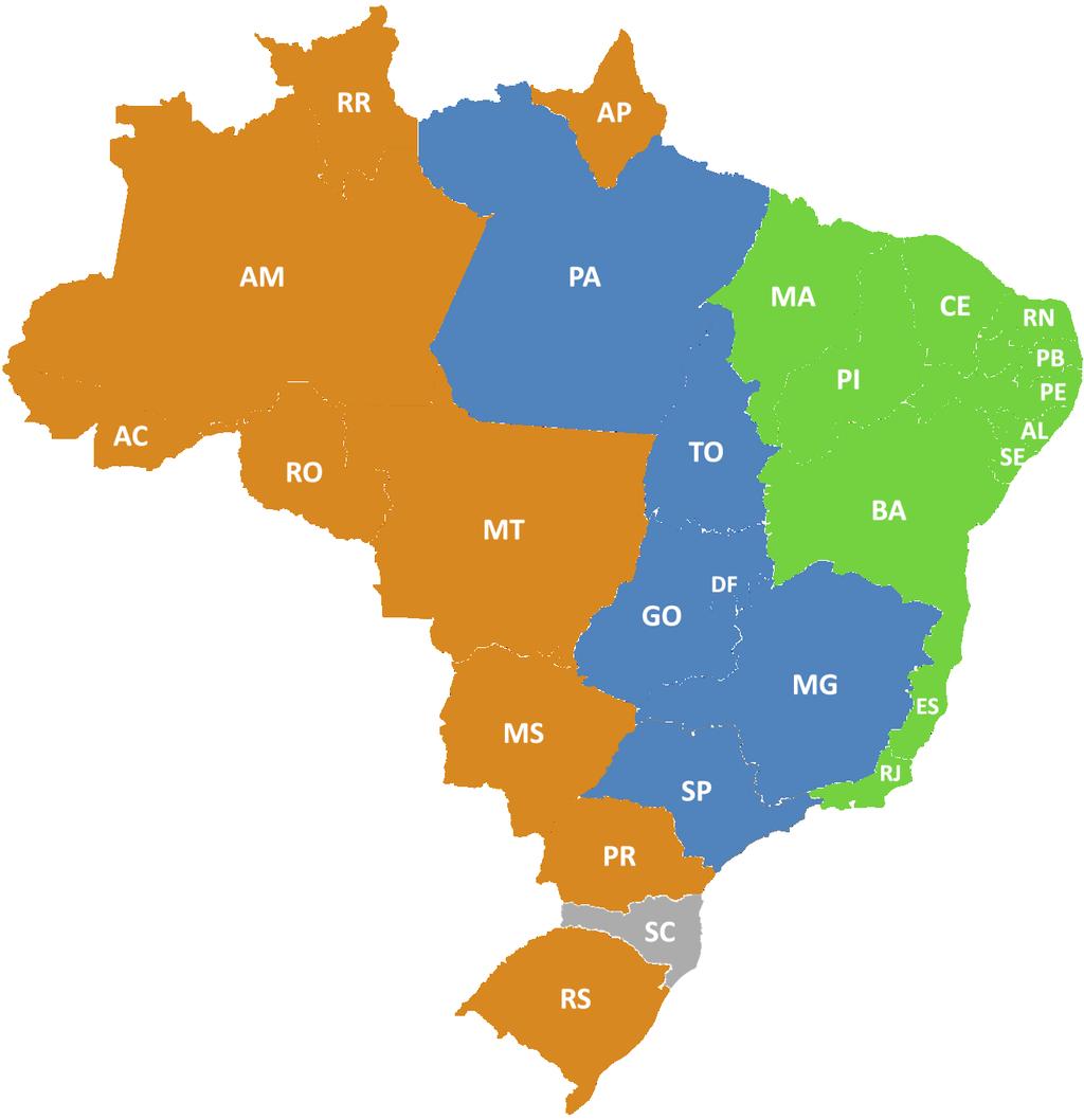 CE, PI, e MA. Ano 2018: SP, DF, GO, MG, PA e TO.