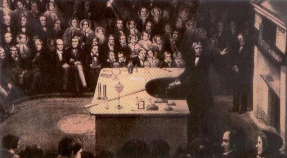 INDUÇÃO ELETROMAGNÉTICA Michael Faraday dando uma lição em 1856.