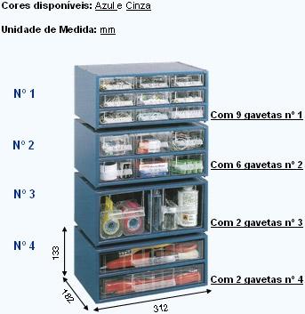 Estantes Metalo Pláticas SUC Tamanhos 1 a 4 Estante Metalo-Plástica nº1, SUC com 9 gavetas nº1, dimensões 133 x 312 x 182 (AxLxP)(mm) 16,73 Gaveta nº1, para Estante Metalo-Plastica nº1, dimensões