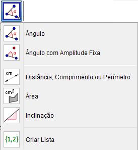 Ferramentas da Janela 8 na janela 8, tem-se as Ângulo Marcar e medir ângulos a partir de três pontos, duas retas, duas semirretas, dois segmentos e dois vetores.