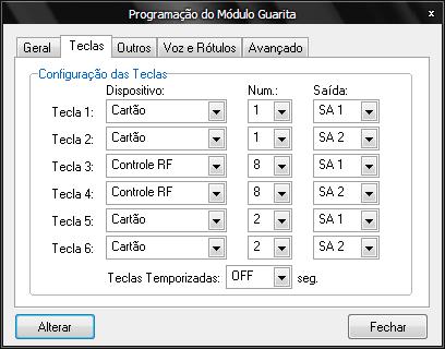 Tipo de evento Unidade e Bloco Dados do dispositivo Saída acionada Receptor acionado Histórico CONFIGURAÇÃO DO MÓDULO GUARITA Toda configuração do Módulo