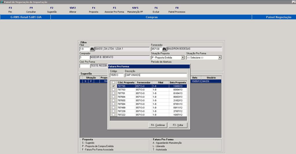 Pro Forma Após a emissão da Proposta de Compra, é inserida a situação P de Proposta de Compra Emitida. Assim, a Proposta pode ser associada a uma Fatura Pro Forma.