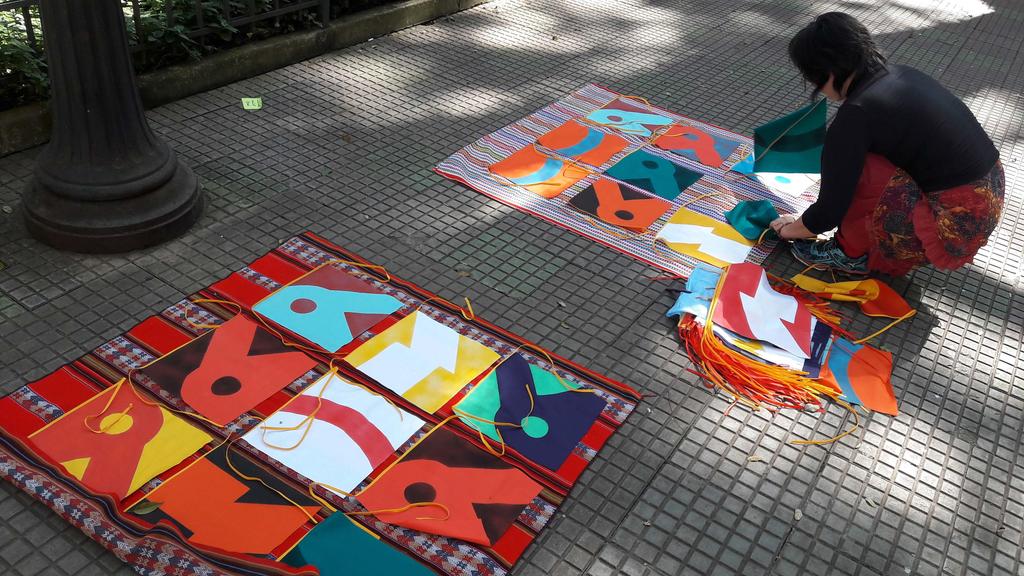 tuiuiú, 2017 / handpainted flags inspired on athos bulcão s tiles installed in Brasilia government buildings during military dictatorship.