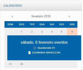 Descrição das Ferramentas Ferramenta: Calendário Este campo poderá ser utilizado para comunicação de abertura e fechamento de fórum, questões de aprendizagem e avaliativas, entrega de trabalhos e