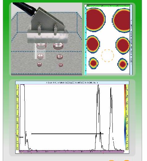 A varredura do transdutor, geralmente mecanizada, mostra as indicações na tela do aparelho visualizadas por cima, no entanto o software permite