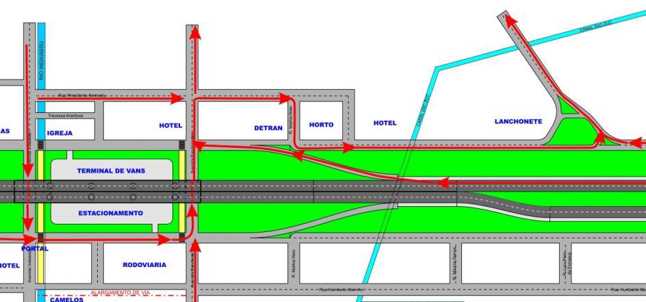 Retornos, acessados pelas agulhas e transpostos sob o viaduto, para os usuários e moradores do intervalo do km 215 ao 206 (sentido Campos) e do km 194 ao km 206 (sentido Rio); F.