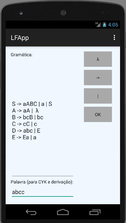 Figura 2. Tela inicial do sistema com gramática de referência Figura 3. Identificação do tipo da gramática Figura 4.