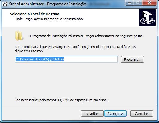 02 Selecione o local de destino onde será realizada a instalação do Strigoi Administrador.