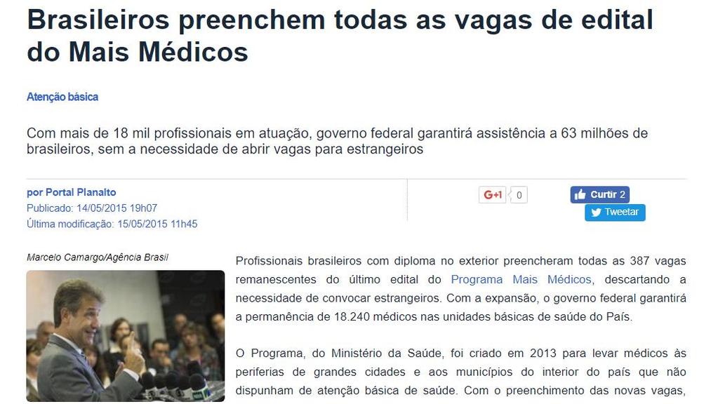 Médicos brasileiros e estrangeiros no PMM 63% 27% 4% 6% INTERC COOPERADO CRM BRASIL INTERCAMBISTAS ESTRANGEIROS INTERCAMBISTAS