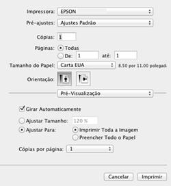 Observação: A janela de impressão pode ser diferente, dependendo da versão do Mac OS X e o aplicativo usado. 5. Selecione as configurações de Cópias e Páginas, conforme necessário.