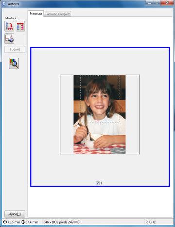 2. Faça o seguinte, se necessário, para trabalhar com a área de digitalização: Se a moldura estiver correta, continue com o próximo passo.