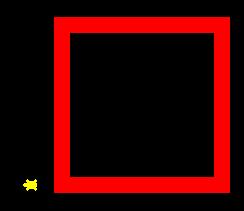 A tartaruga já não está sobre o primeiro quadrado e podes então desenhar o novo. g) Escreve: pd repeat 4 [fd 10 rt 90] e depois carrega em ENTER. A tartaruga desenha um novo quadrado.