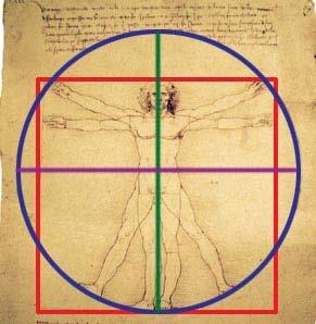 Na Figura 2, Leonardo da Vinci desenvolveu o desenho da figura humana baseado no homem-padrão de Vitrúvio. Fonte: The-seventh (2005).