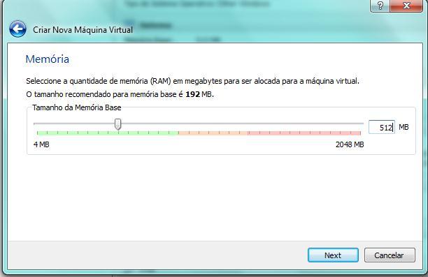 Definir a memória Aqui temos que definir a quantidade de memória RAM reservada para VM.