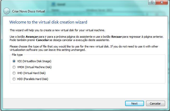 exceder a metade da mesma. Criação de um HD 4 Virtual O HD Virtual será um arquivo de imagem de disco.