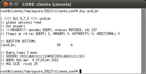 a. Para visualizar o dns obtido via dhcp, digite o comando: # cat /etc/resolv.conf O resultado deve ser: *Obs: Observe o endereço do servidor DNS adquirido via DHCPv6. b.