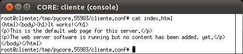 c. Veja que o arquivo foi baixado corretamente: # cat index.html d. Abra um terminal do servidor e verifique os logs gerados pelo apache: # cat /var/log/apache2/access.