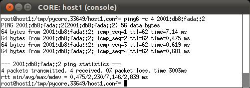 b. No terminal do host1: $ ping6 c 4 2001:db8:fada::2 c.