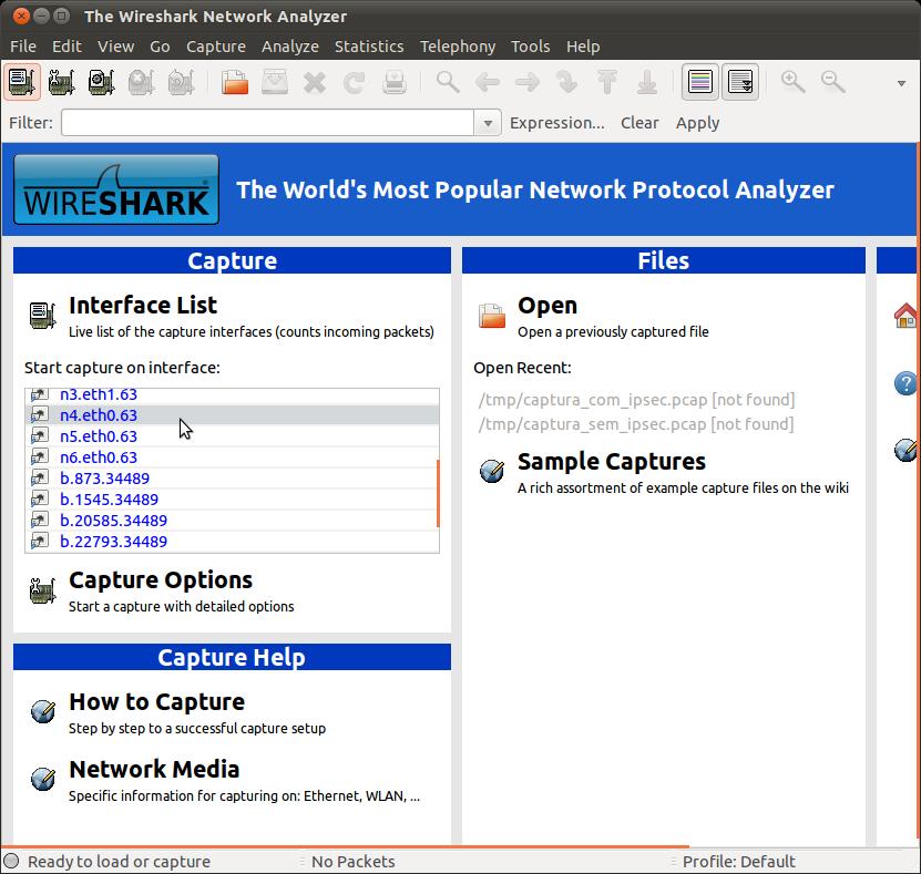 d. Abra a captura na interface n4.eth0 (cliente1) conforme a figura: e. Deixe o Wireshark aberto capturando pacotes e abra o terminal de atacante, através do duplo clique.