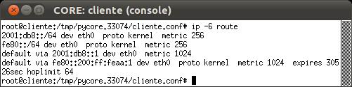 O resultado deve ser: *Obs: Não feche esse terminal até o final do experimento, uma vez que, isso ocasionará no término da execução do comando tcpdump e prejudicará o andamento da experiência. c. Abra o terminal do roteador, através do duplo clique.