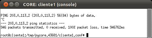 Volte ao CORE e pare a execução do ping pressionando Ctrl+C na janela do terminal da máquina 'cliente1'.