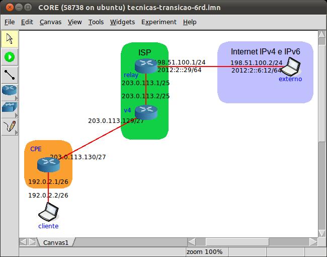 Antes da instalação será solicitada a senha do usuário core. Digite core para prosseguir com a instalação. 2. Inicie o CORE e abra o arquivo tecnicas transicao 6rd.imn.