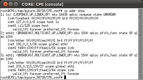 c. Verifique que o roteador v4 não suporta IPv6 através do seguinte comando: # ip addr show O resultado deve ser: Pode observar se que não há endereços IPv6 nas interfaces, nem mesmo endereços do