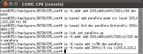 1), utilizando o protocolo 41, representada no Linux pelo tipo sit. O prefixo IPv6 fornecido ao ISP (2001:db8::/32) é utilizado como parâmetro de configuração do túnel configurado para o 6rd.