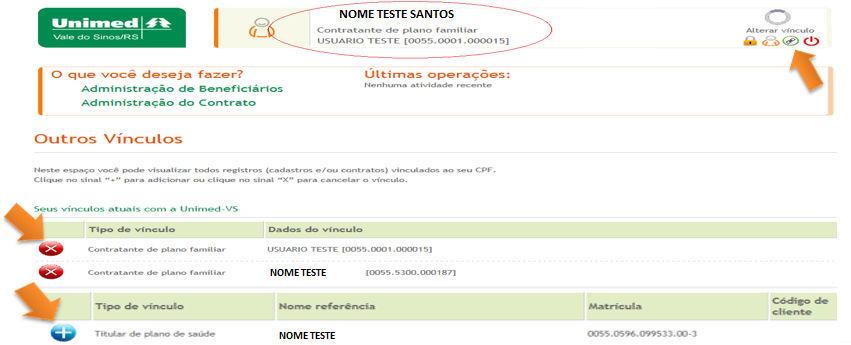 9 Após login a tela do Portal abre no vínculo criado. Para adicionar outros vínculos clicar em.