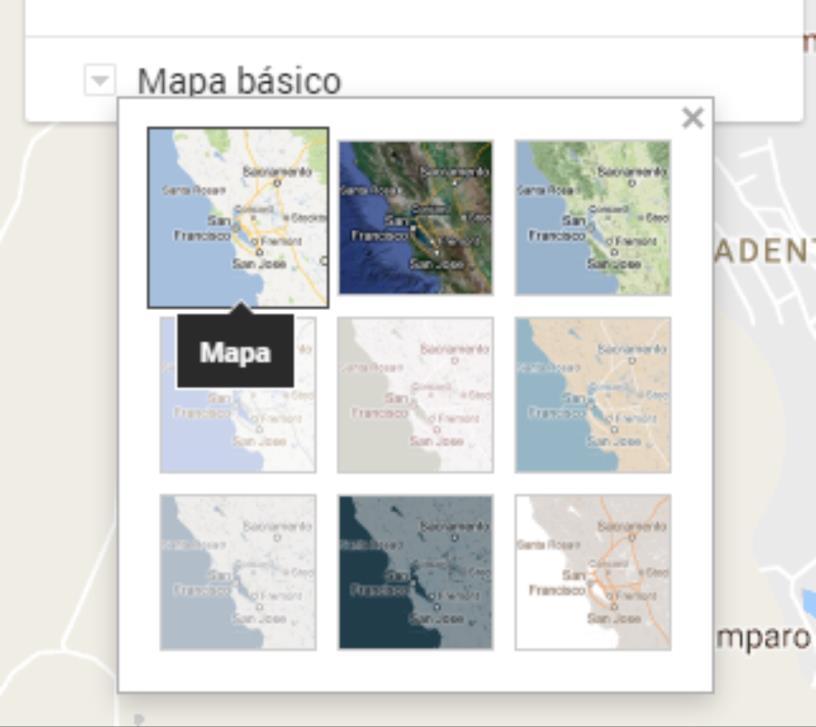 Também é possível, clicando em Mapa básico alterar o tipo de mapa escolhendo entre as opções: