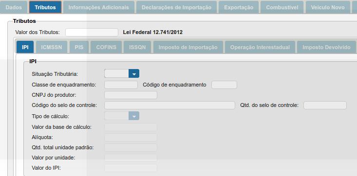 Ainda nessa tela, na aba Tributos, você tem as seguintes opções: - Caso você tenha cadastrado previamente a tributação de sua empresa no cadastro do cálculo fiscal, você não precisa mexer nessa aba.