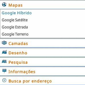Mapas Na opção Mapas, pode- se escolher o mapa de fundo para visualização do dados. Os Xpos de mapas são exemplificados nas páginas seguintes. Google Híbrido É o mapa padrão do Urubu Maps.