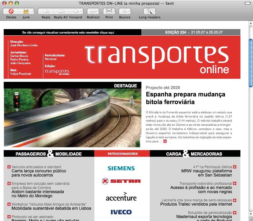 6. Distribuição: Transportes online - Semanário digital gratuito - Resumo semanal das noticias