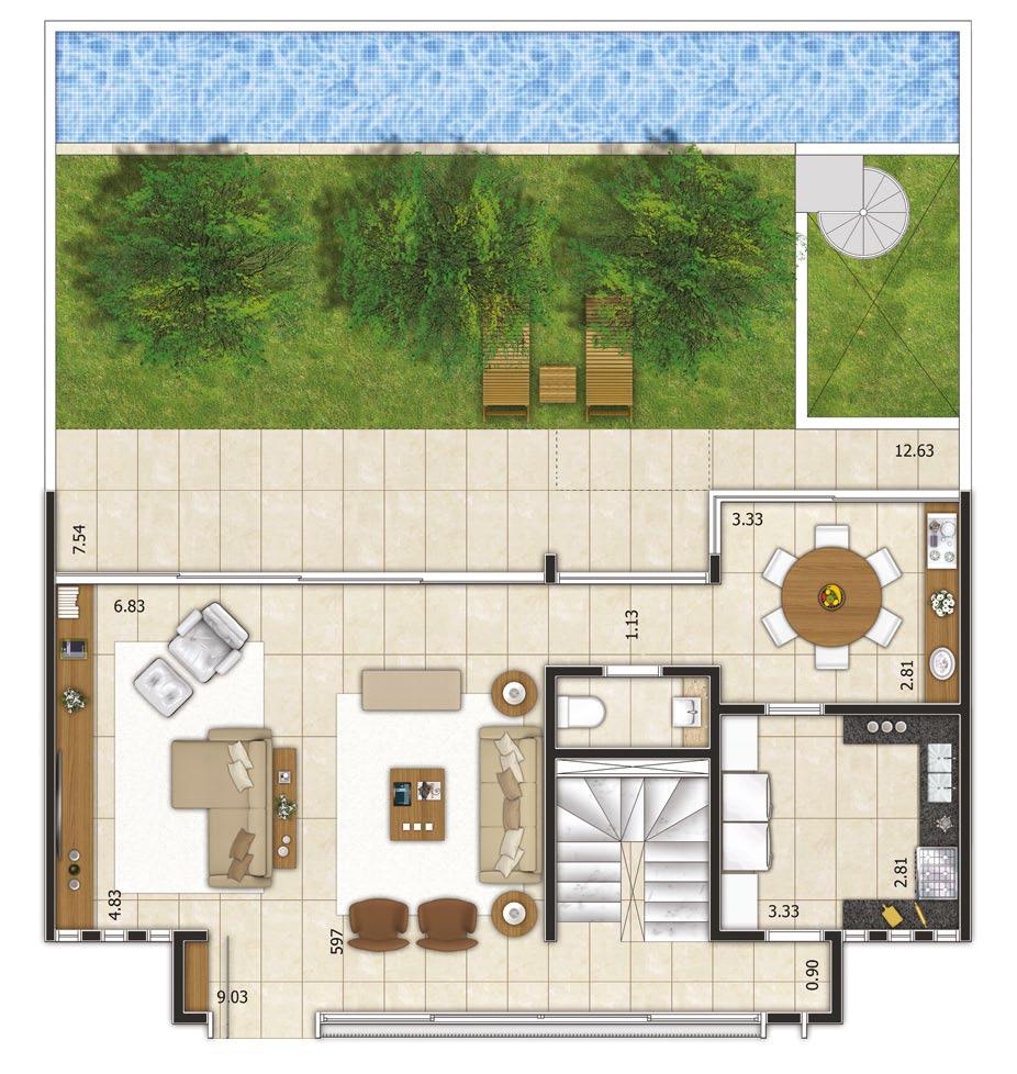 Piso Térreo Casa 290m² Amplas áreas externas privativas Piso Superior Casa 290m² 3