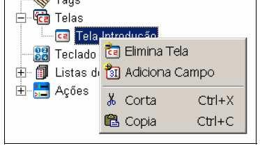 Para eliminar uma Tela Selecione a tela a ser eliminada, clique com o botão direito do mouse sobre o