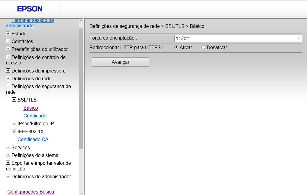 Você verá uma janela como esta: 3. Selecione uma das opções para a configuração Força da encriptação. 4.